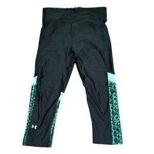 Under Armour M Compression Capri Leggings Black Aqua Snake Print HeatGear Yoga